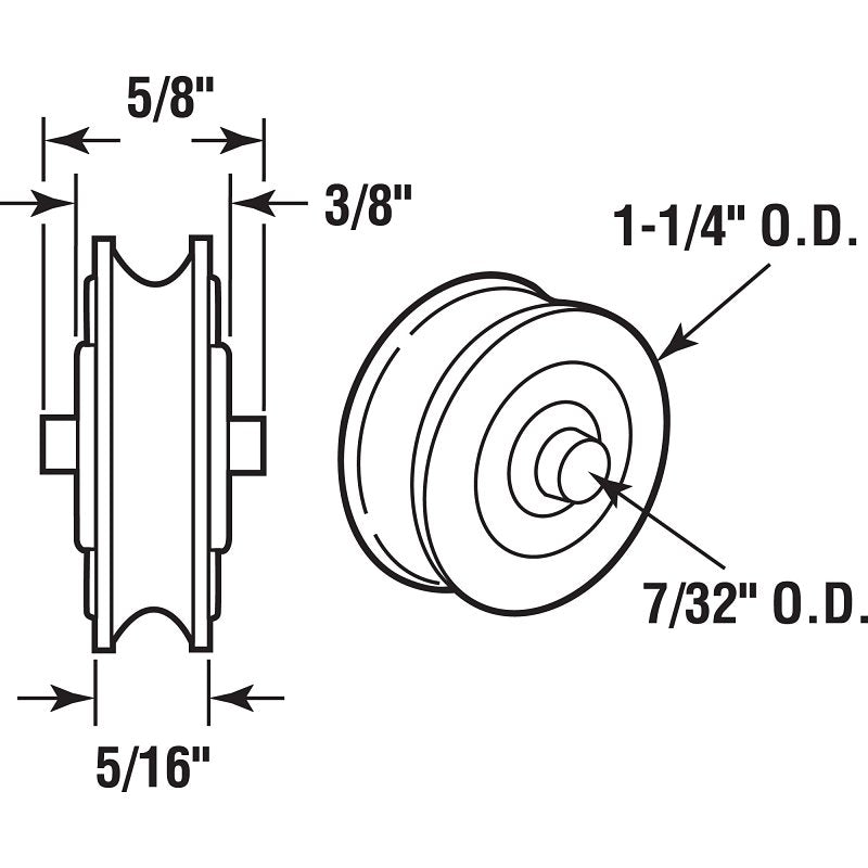 Prime-Line D 1765 Door Roller with Axle, 1-1/4 in Dia Roller, 5/16 in W Roller, Steel, Yellow, 2-Roller