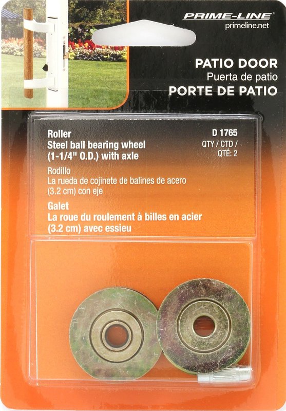 Prime-Line D 1765 Door Roller with Axle, 1-1/4 in Dia Roller, 5/16 in W Roller, Steel, Yellow, 2-Roller