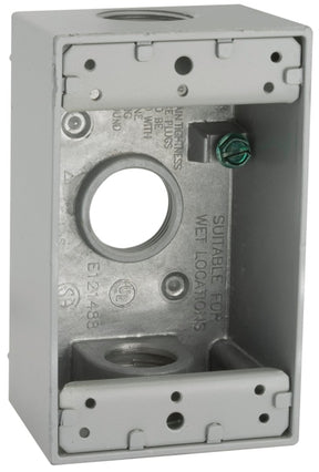 Hubbell 5324-5 Weatherproof Box, 18.3 cu-in, 3-Outlet, 1-Gang, Aluminum, Powder-Coated, Gray
