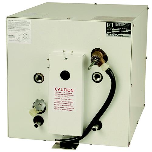 Seaward S1100W 120V AC 11 Gallon Water Heater With Rear Heat Exchanger, White Epoxy Coated Aluminum Exterior