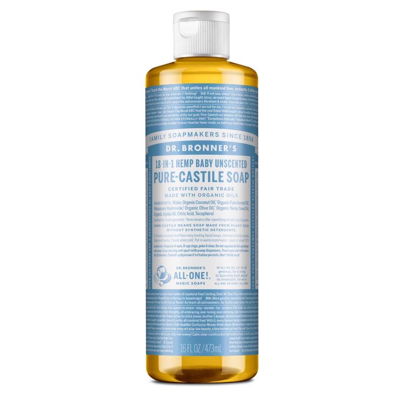 Dr. Bronner's 18-in-1 Baby Organic No Scent Pure-Castile Liquid Soap 16 oz 1 pk, Pack of 12