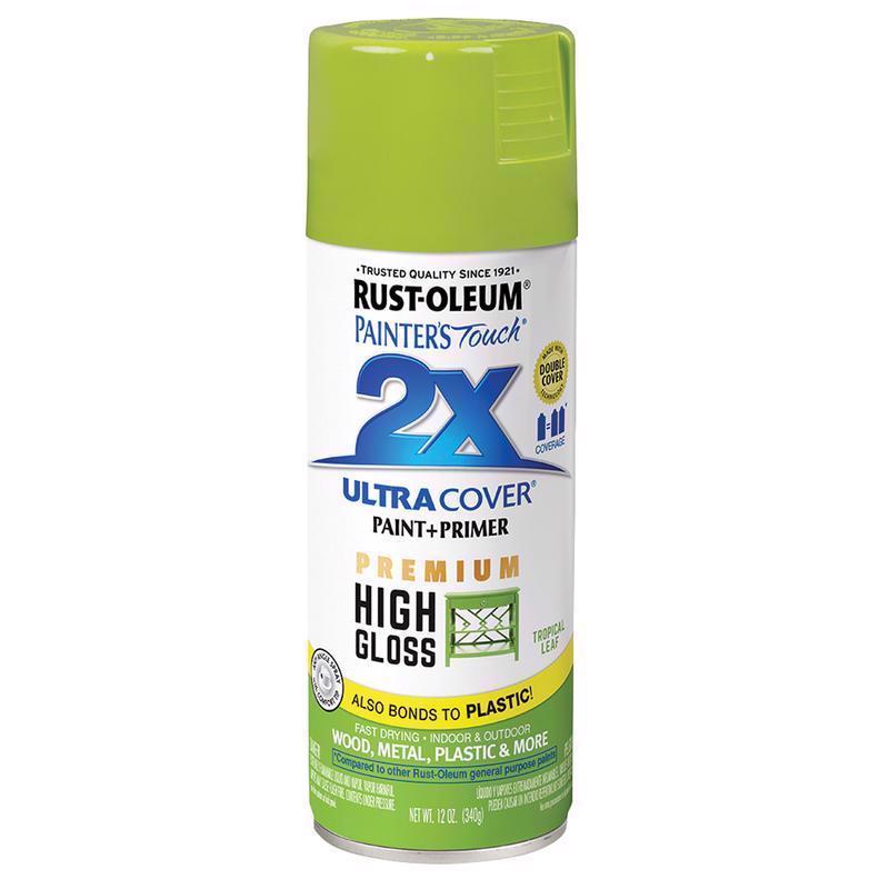 Rust-Oleum Painter's Touch 2X Ultra Cover High-Gloss Tropical Leaf Paint+Primer Spray Paint 12 oz, Pack of 6