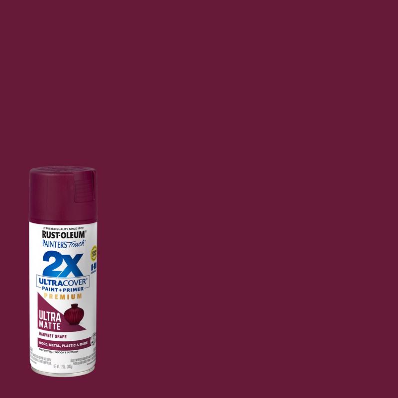 Rust-Oleum Painter's Touch 2X Ultra Cover Ultra Matte Harvest Grape Paint+Primer Spray Paint 12 oz, Pack of 6