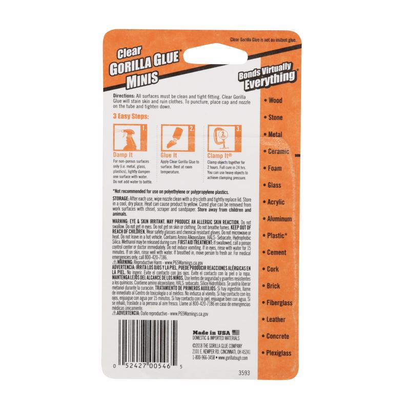 Gorilla High Strength Glue Clear All Purpose Adhesive 4 pk