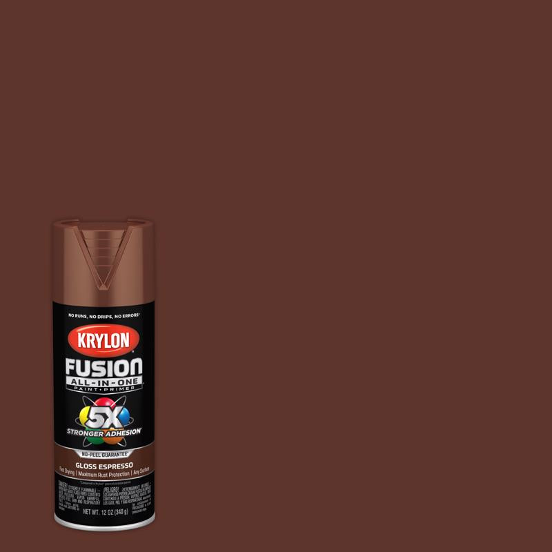 Krylon Fusion All-In-One Gloss Espresso Paint+Primer Spray Paint 12 oz, Pack of 6
