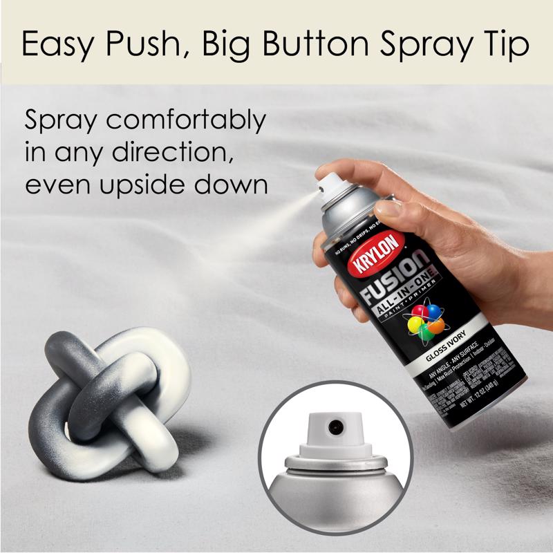 Krylon Fusion All-In-One Gloss Ivory Paint+Primer Spray Paint 12 oz, Pack of 6
