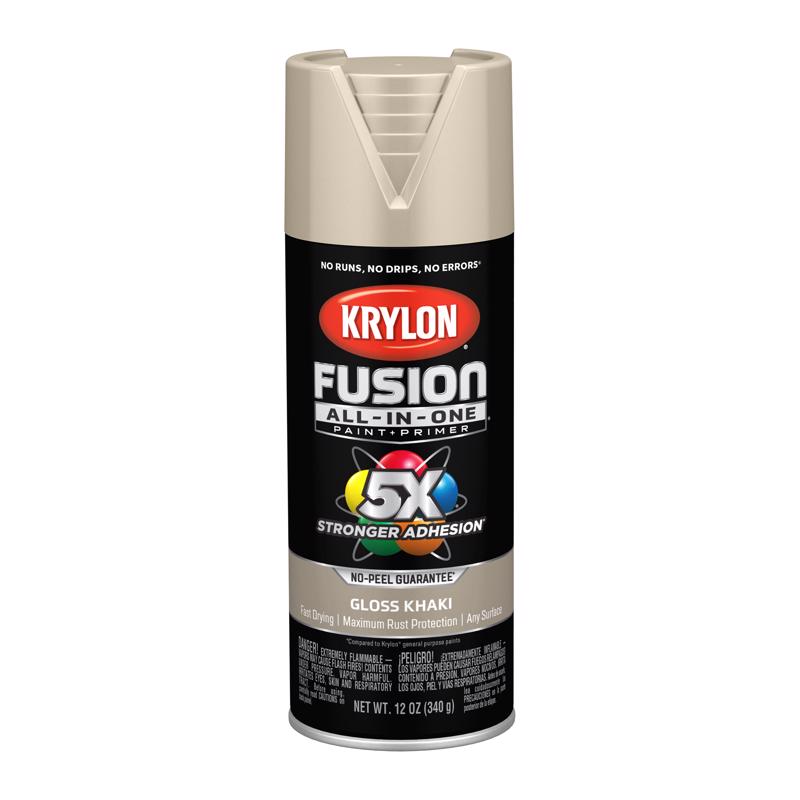 Krylon Fusion All-In-One Gloss Khaki Paint+Primer Spray Paint 12 oz, Pack of 6