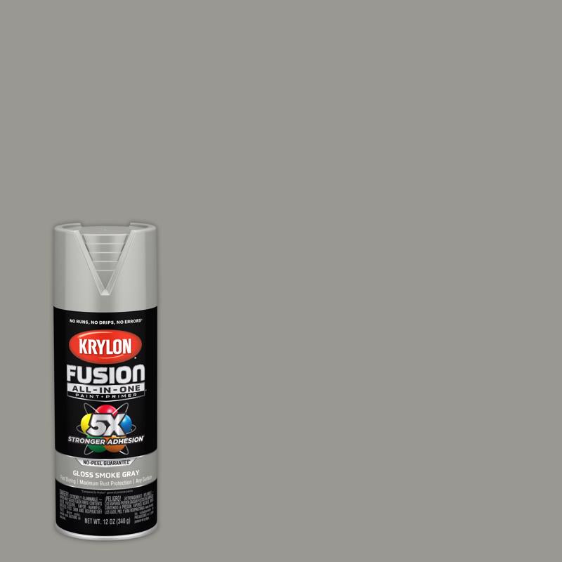 Krylon Fusion All-In-One Gloss Smoke Gray Paint+Primer Spray Paint 12 oz, Pack of 6