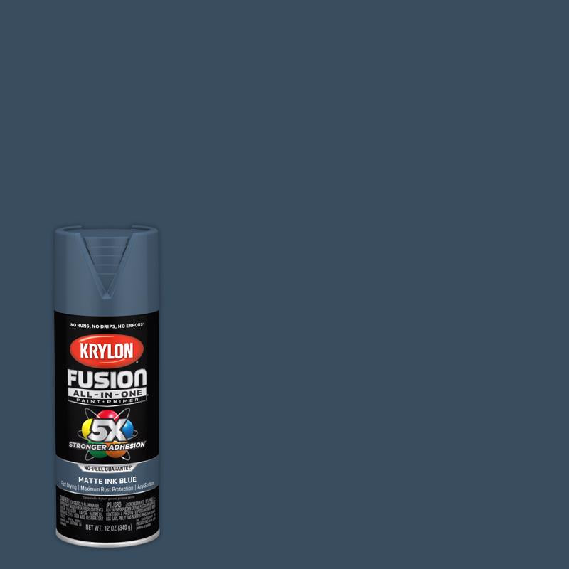 Krylon Fusion All-In-One Matte Ink Blue Paint+Primer Spray Paint 12 oz, Pack of 6