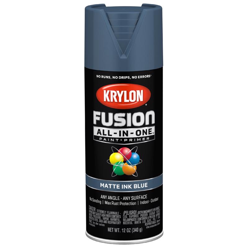 Krylon Fusion All-In-One Matte Ink Blue Paint+Primer Spray Paint 12 oz, Pack of 6