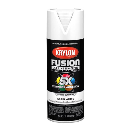 Krylon Fusion All-In-One Satin White Paint+Primer Spray Paint 12 oz, Pack of 6