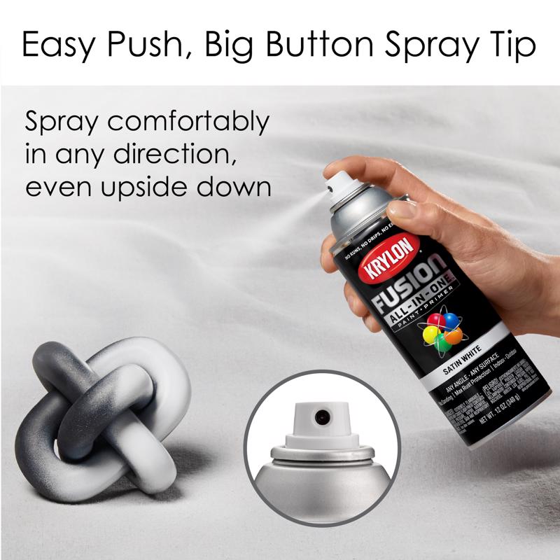 Krylon Fusion All-In-One Satin White Paint+Primer Spray Paint 12 oz, Pack of 6