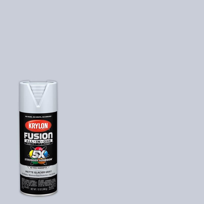 Krylon Fusion All-In-One Matte Glacier Gray Paint+Primer Spray Paint 12 oz, Pack of 6