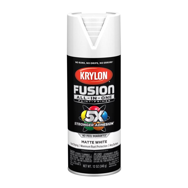 Krylon Fusion All-In-One Matte White Paint+Primer Spray Paint 12 oz, Pack of 6