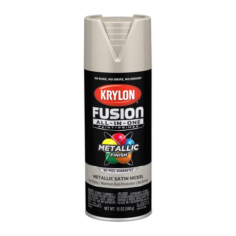 Krylon Fusion All-In-One Metallic Satin Nickel Paint+Primer Spray Paint 12 oz, Pack of 6