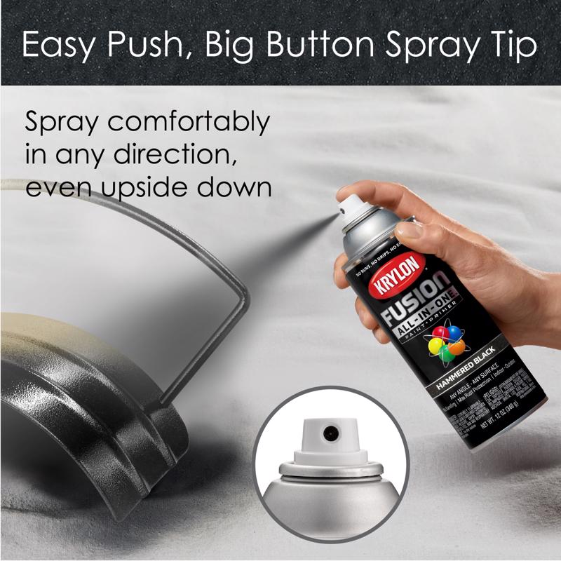 Krylon Fusion All-In-One Hammered Black Paint+Primer Spray Paint 12 oz, Pack of 6