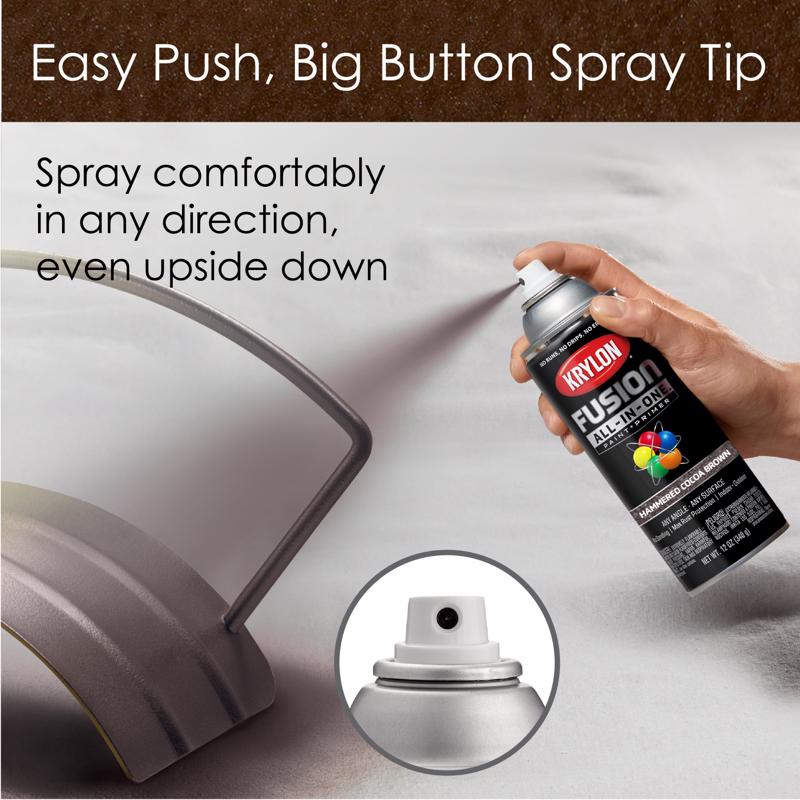 Krylon Fusion All-In-One Hammered Cocoa Brown Paint+Primer Spray Paint 12 oz, Pack of 6