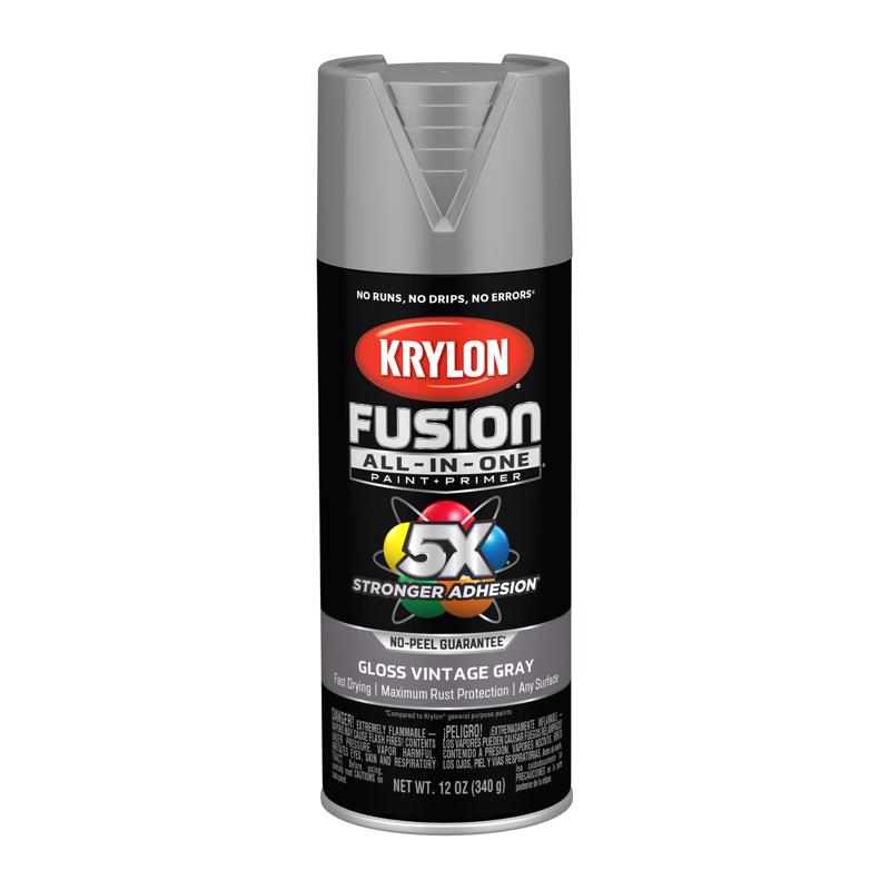 Krylon Fusion All-In-One Gloss Vintage Gray Paint+Primer Spray Paint 12 oz, Pack of 6