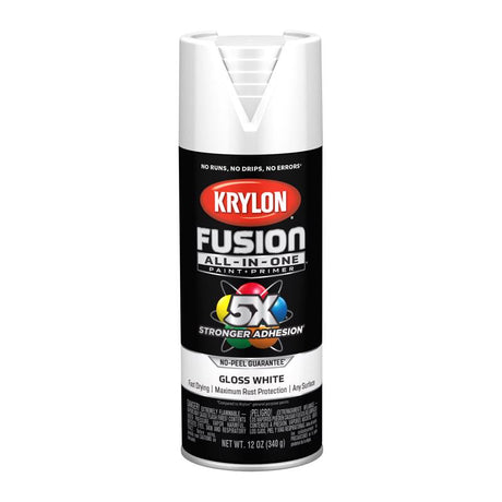 Krylon Fusion All-In-One Gloss White Paint+Primer Spray Paint 12 oz, Pack of 6