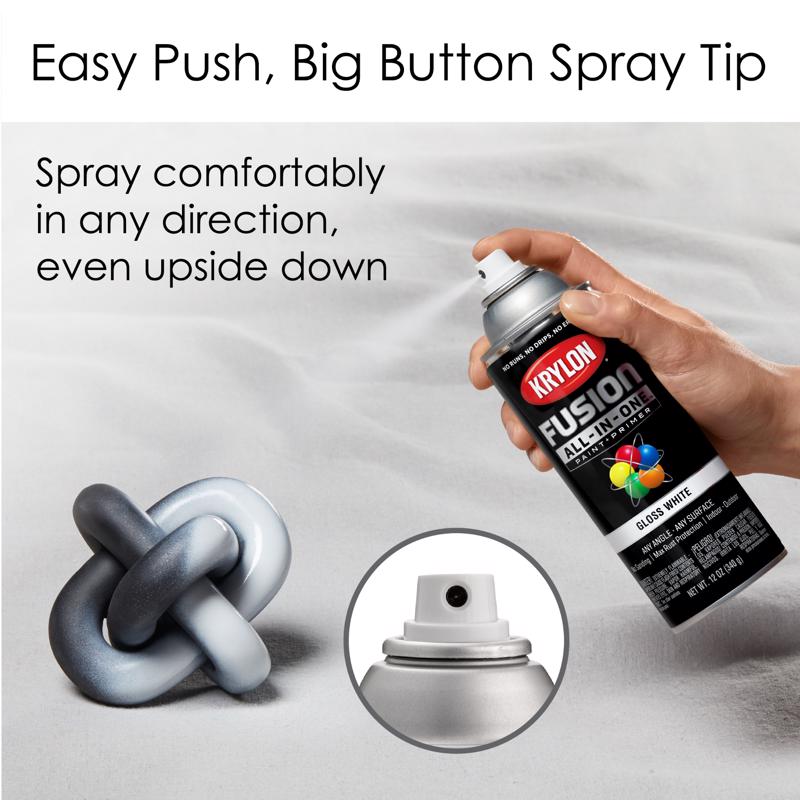 Krylon Fusion All-In-One Gloss White Paint+Primer Spray Paint 12 oz, Pack of 6