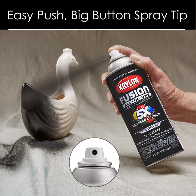 Krylon Fusion All-In-One Flat Black Paint+Primer Spray Paint 12 oz, Pack of 6