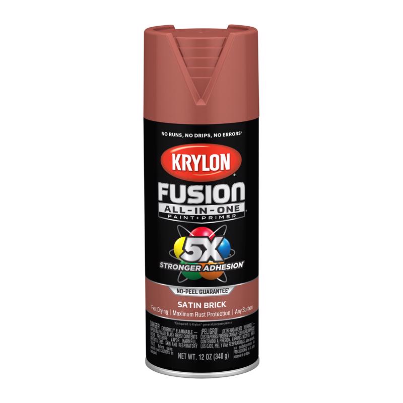 Krylon Fusion All-In-One Satin Brick Paint+Primer Spray Paint 12 oz, Pack of 6