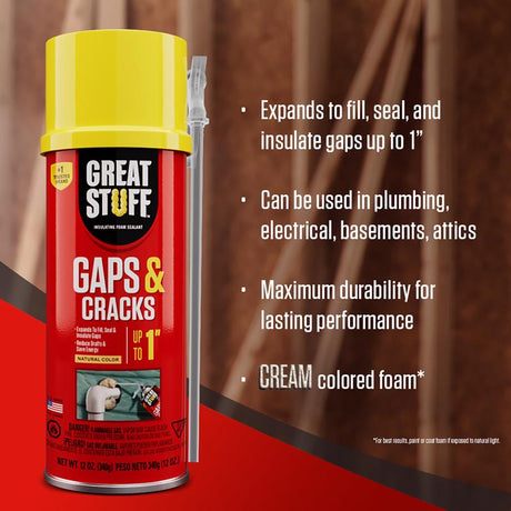 Great Stuff Gaps & Cracks Ivory Polyurethane Insulating Foam Sealant 20 oz, Pack of 12