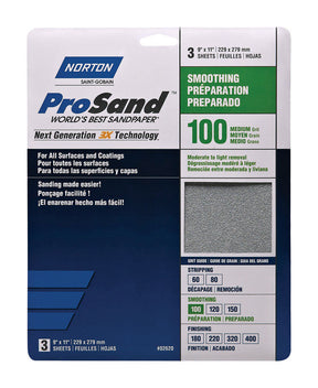 Norton ProSand 11 in. L X 9 in. W 100 Grit Aluminum Oxide Sandpaper 3 pk