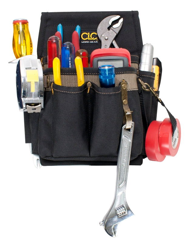 CLC TOOL WORKS 1505 Electrician's Tool Pouch, 10-Pocket, Polyester, Black/Tan, 7-1/2 in W, 11 in H, 6-1/4 in D