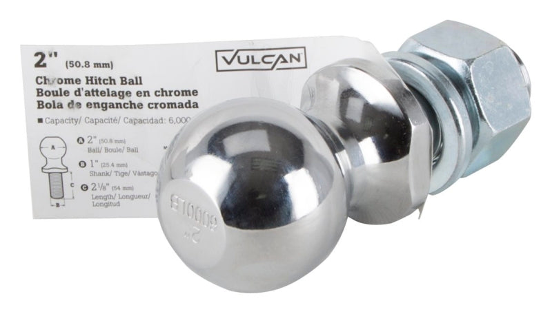 Vulcan HBB10 Hitch Ball, 2 in Dia Ball, 1 in Dia Shank, 6,000 lb Gross Towing, Pack of 6