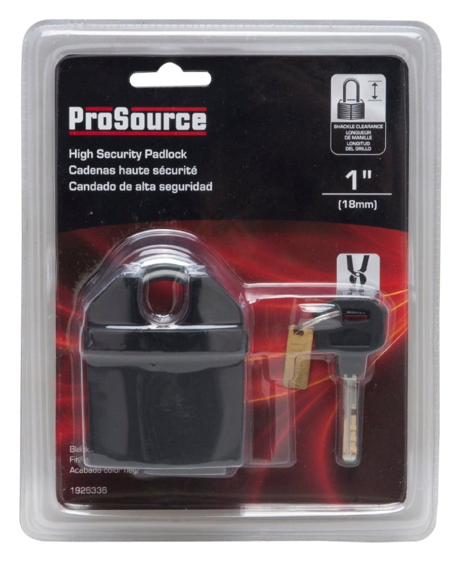 ProSource HD-PX065 High Security Padlock, Shrouded Shackle, 1/2 in Dia Shackle, 1-1/2 in H Shackle, Steel Shackle, Black