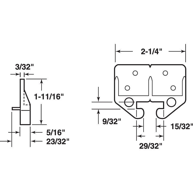 Prime-Line R 7084 Drawer Track Guide Kit, 2-1/4 in L x 23/32 in W x 1-11/16 in H Dimensions, For: 1/4 x 7/8 in Track