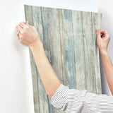 RoomMates 20.5 in. W X 16.5 in. L Distressed Wood Blue Peel and Stick Wallpaper, Pack of 4