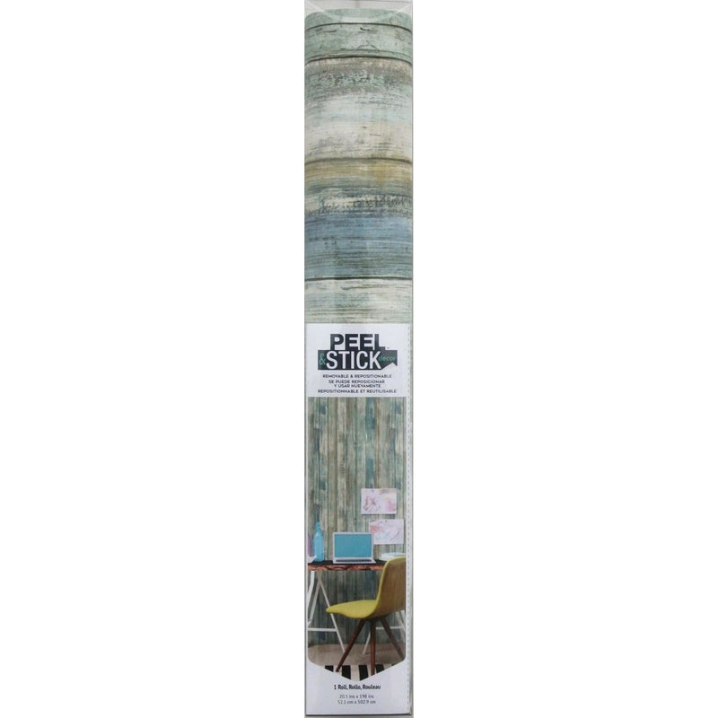 RoomMates 20.5 in. W X 16.5 in. L Distressed Wood Blue Peel and Stick Wallpaper, Pack of 4