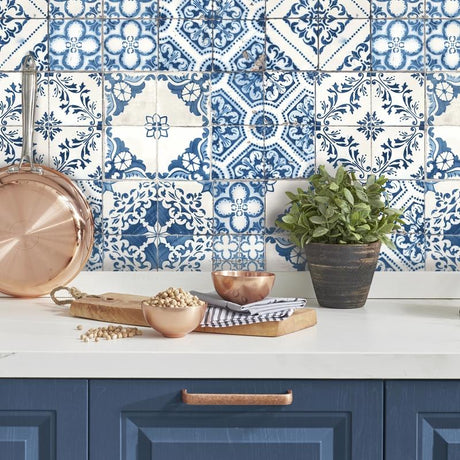 RoomMates 20.5 in. W X 16.5 in. L Mediterranian Tile Peel and Stick Wallpaper, Pack of 4