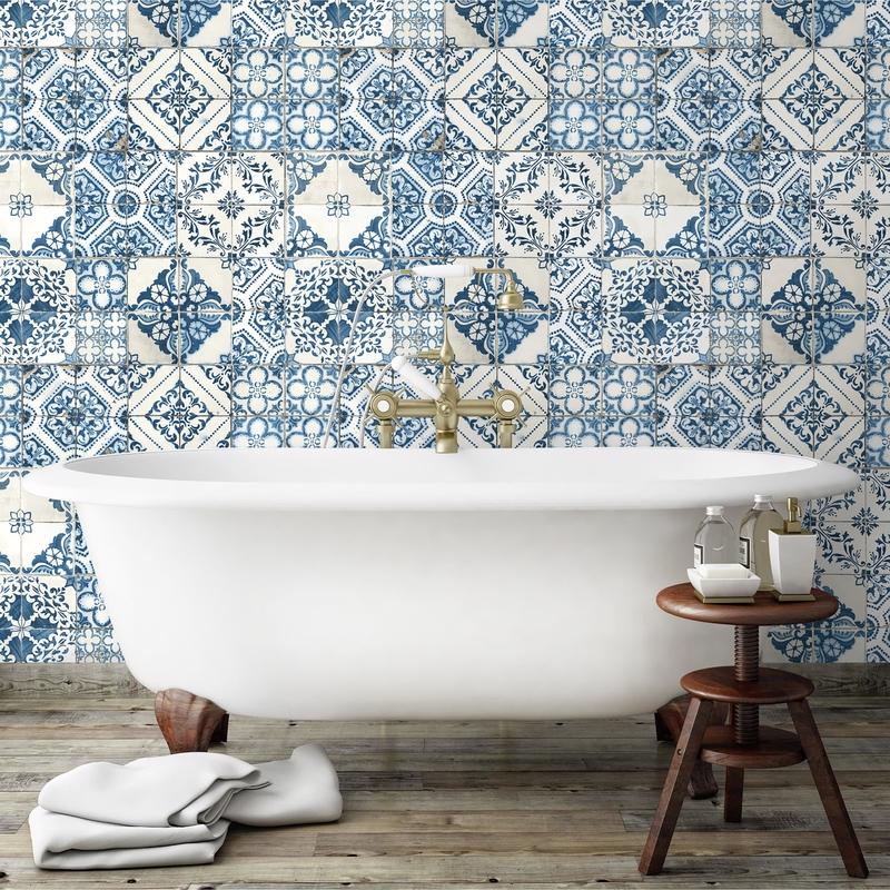 RoomMates 20.5 in. W X 16.5 in. L Mediterranian Tile Peel and Stick Wallpaper, Pack of 4