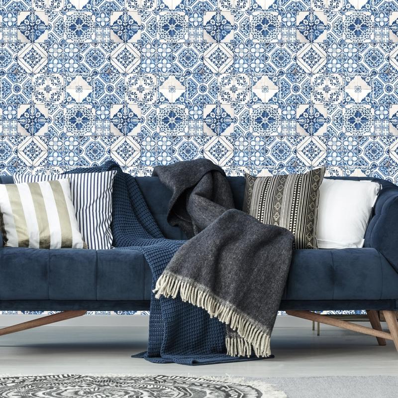 RoomMates 20.5 in. W X 16.5 in. L Mediterranian Tile Peel and Stick Wallpaper, Pack of 4
