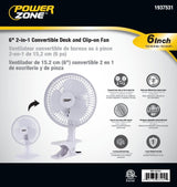 PowerZone FT-602 Oscillating Portable Fan, 120 VAC, 6 in Dia Blade, 3-Blade, 2-Speed, 60 deg Rotating, White