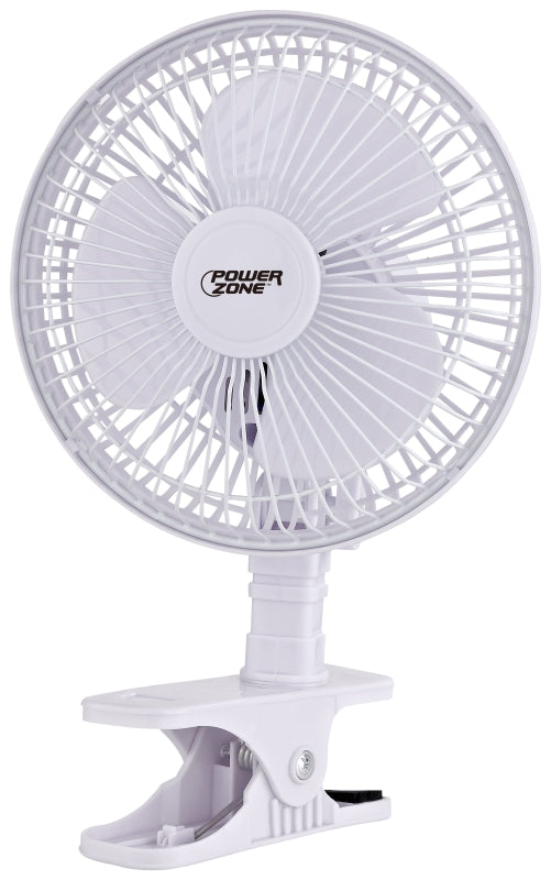 PowerZone FT-602 Oscillating Portable Fan, 120 VAC, 6 in Dia Blade, 3-Blade, 2-Speed, 60 deg Rotating, White