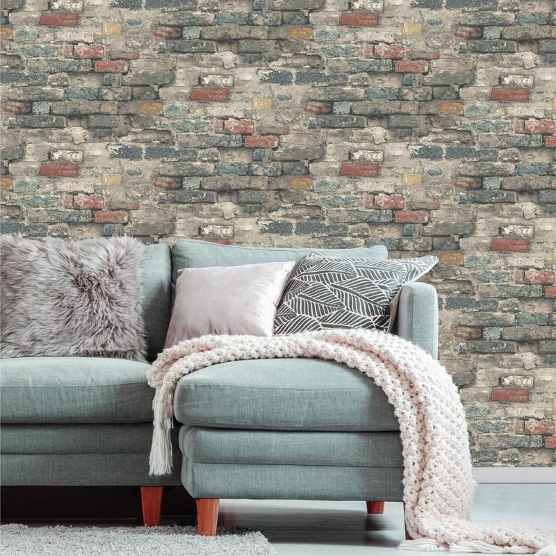RoomMates 20.5 in. W X 16.5 in. L Brick Alley Peel and Stick Wallpaper, Pack of 4