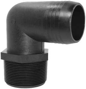 Green Leaf EL3438P Hose to Pipe Elbow, 3/4 x 3/8 in, Hose Barb x Male NPT, Polypropylene, Black, Pack of 5