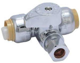 SharkBite 24984A Tee Stop, 1/2 x 1/2 x 3/8 in Connection, PTC x Compression, 200 psi Pressure, Brass Body
