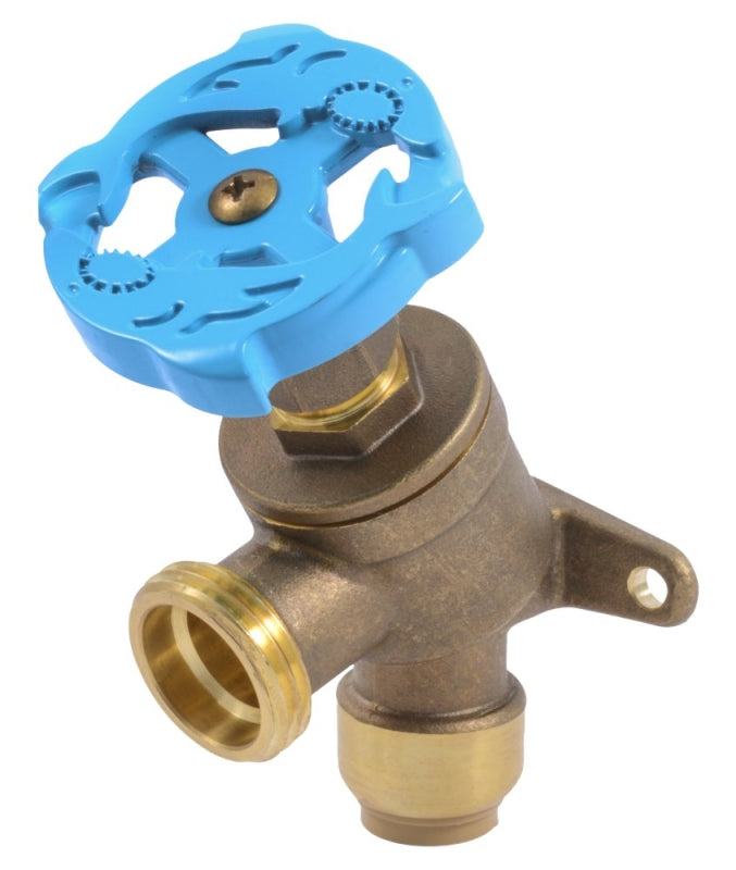 SharkBite 24622LF Garden Valve, 1/2 x 3/4 in Connection, Push-Fit x MHT, 200 psi Pressure, Handle Actuator, Brass Body