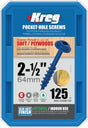 Kreg Blue-Kote SML-C250B-125 Pocket-Hole Screw, #8 Thread, Coarse Thread, Square Drive, Carbon Steel, 125/PK