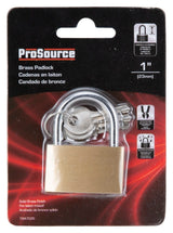 ProSource TGE-BP403L Padlock, Standard Shackle, 3/16 in Dia Shackle, 1 in H Shackle, Steel Shackle, Brass Body