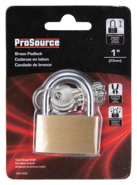ProSource TGE-BP403L Padlock, Standard Shackle, 3/16 in Dia Shackle, 1 in H Shackle, Steel Shackle, Brass Body