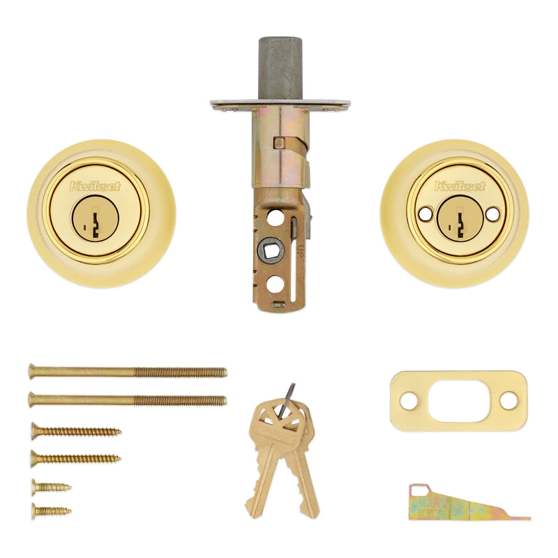 Kwikset 665 Series 665 3 SMT Deadbolt, 3 Grade, Keyed Key, Zinc, Polished Brass, 2-3/8 to 2-3/4 in Backset