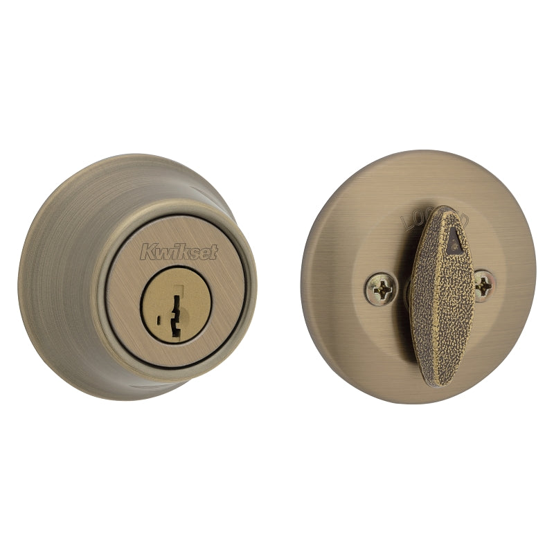Kwikset 660 Series 6605SMTCPRCALK6 Deadbolt, 3 Grade, 1-Sided Key, Antique Brass, 2-3/8 to 2-3/4 in Backset, KW1 Keyway