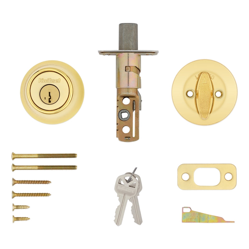 Kwikset 660 Series 6603SMTCPRCALK6 Deadbolt, 3 Grade, 1-Sided Key, Polished Brass, 2-3/8 to 2-3/4 in Backset, KW1 Keyway