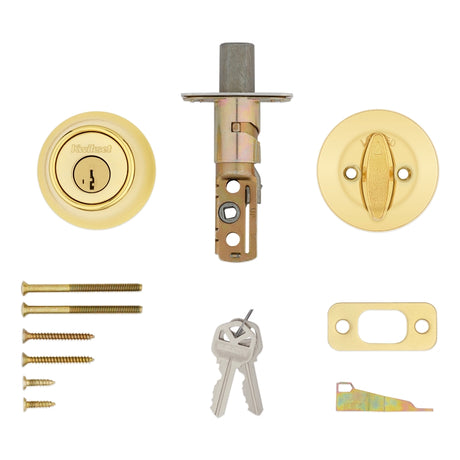 Kwikset 660 Series 6603SMTCPRCALK6 Deadbolt, 3 Grade, 1-Sided Key, Polished Brass, 2-3/8 to 2-3/4 in Backset, KW1 Keyway